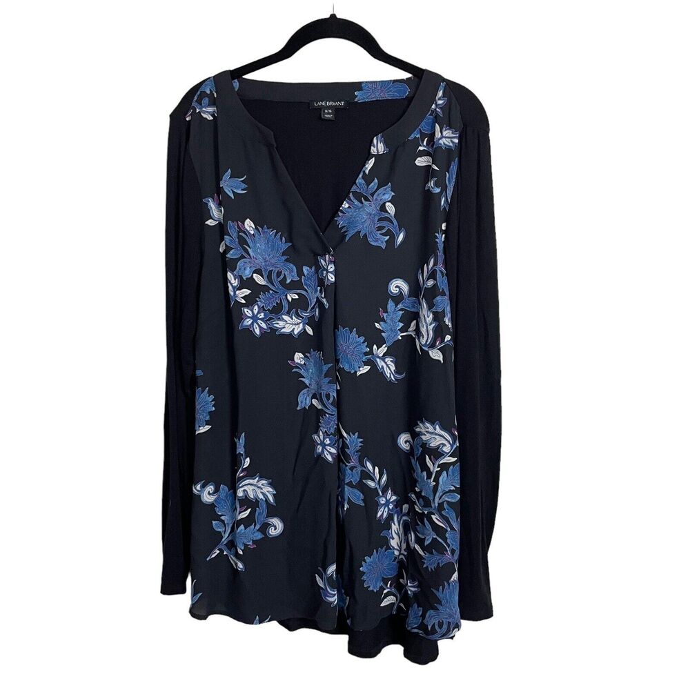 Lane Bryant Women's Size 14/16 Black Blue Floral Mixed Medium Tunic Top